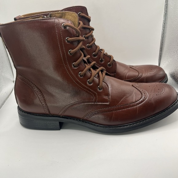 Delli Aldo Men 8 Ankle Boot Wing Tip Maroon Leather Lining Lace Up Side Zip NWOB main image 12